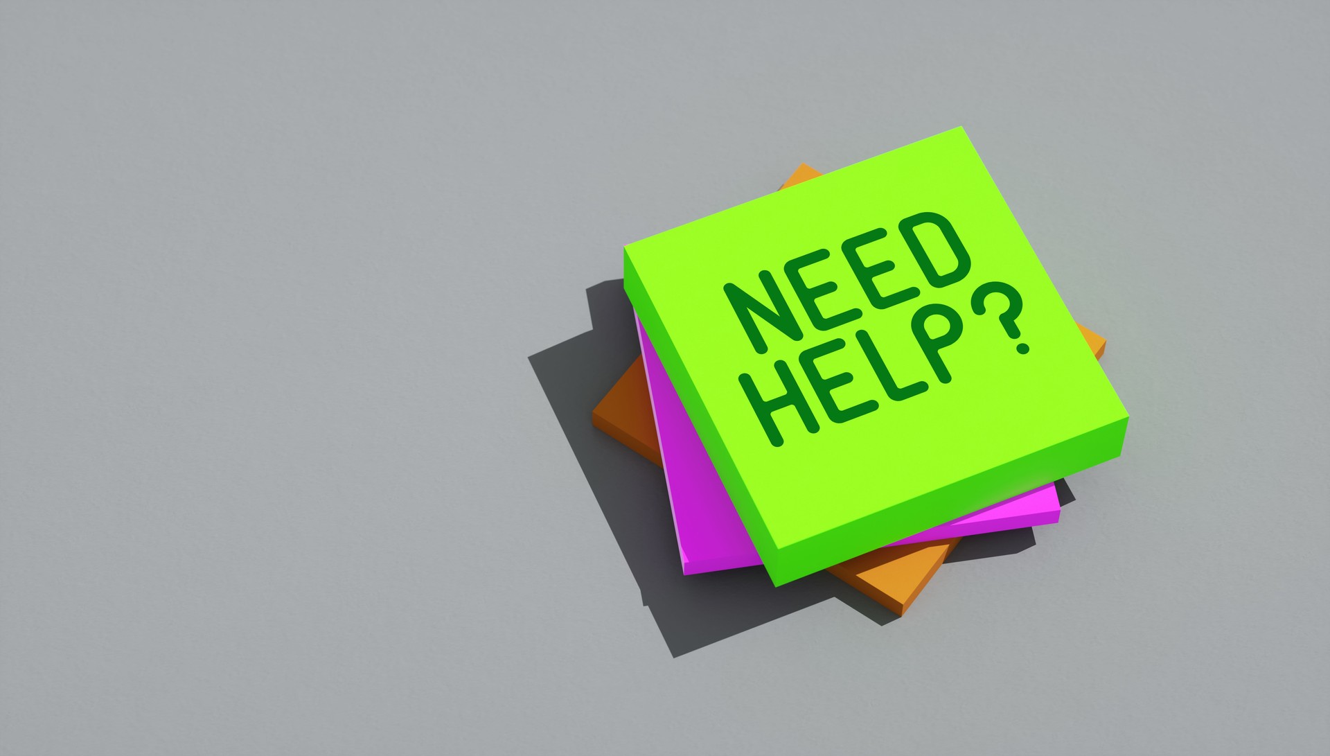 Minimalist "Need Help?" Message on Stacked Sticky Notes