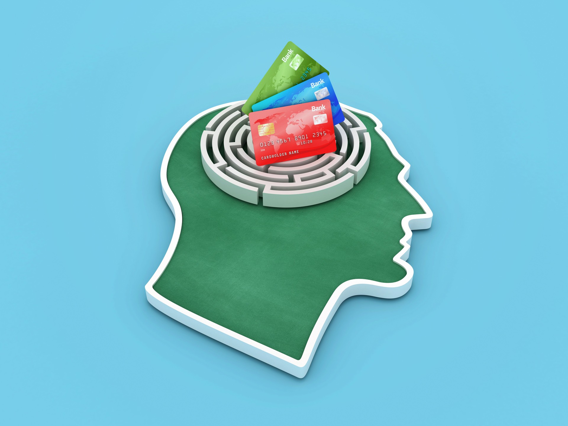 Credit Cards with Head Profile and Maze